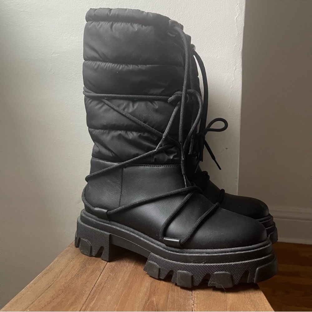 Ganni Black Quilted Platform Winter Boots